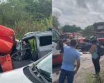 Casal morre em batida de frente entre caminhonete e caminhão na MG-423, em Pitangui