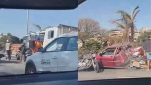 V&iacute;deo: Engavetamento deixa tr&ecirc;s pessoas feridas na MG-10, em BH