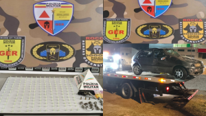 Homem foge da PM, capota carro e &eacute; preso com drogas e arma em Nova Serrana