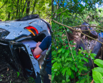 Carro cai em abismo e deixa três pessoas feridas na BR-354, em Formiga