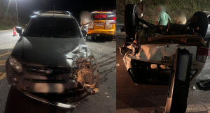 Acidente na MG-050 em S&atilde;o Sebasti&atilde;o do Oeste deixa idosa e crian&ccedil;a feridas ap&oacute;s capotamento de ve&iacute;culo