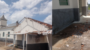 Vendaval arranca cobertura de igreja na comunidade de Papagaios, em Formiga
