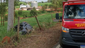 Pai e filho ficam feridos ap&oacute;s carro sair da pista e colidir com &aacute;rvore em Par&aacute; de Minas