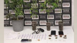Dupla &eacute; presa com p&eacute;s de maconha, pinos de coca&iacute;na e arma de fogo em Cl&aacute;udio