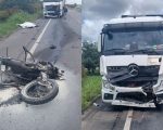 Jovem morre e moto pega fogo após batida de frente com carreta na BR-354, em Formiga