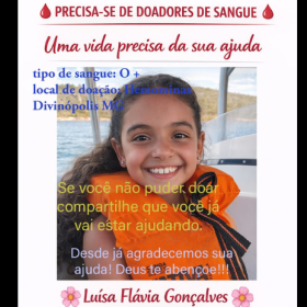 Urgente: Doação de sangue para Luísa Flávia Gonçalves