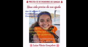 Urgente: Doa&ccedil;&atilde;o de sangue para Lu&iacute;sa Fl&aacute;via Gon&ccedil;alves