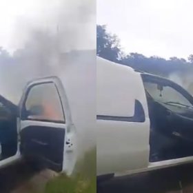 Caminhonete pega fogo ap&oacute;s pane na MG-050, em Divin&oacute;polis