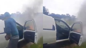 Caminhonete pega fogo após pane na MG-050, em Divinópolis