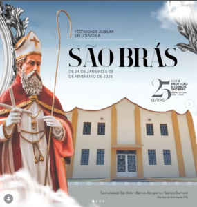 Comunidade de S&atilde;o Br&aacute;s celebra 25 anos com novena e festa em Divin&oacute;polis