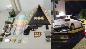 'Casal do tráfico' é preso com drogas, revólver e carro furtado em Itaúna