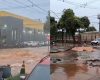 Chuva forte causa alagamentos e abre cratera em rua de Pompéu