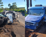 Mulher morre após colisão entre caminhonete e caminhão na MG-170, em Moema