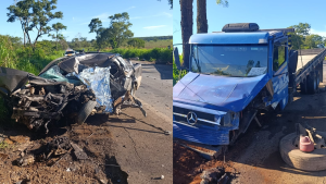 Mulher morre ap&oacute;s colis&atilde;o entre caminhonete e caminh&atilde;o na MG-170, em Moema