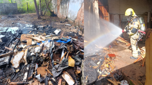 Bombeiros combatem incêndio em oficina no Centro de Arcos