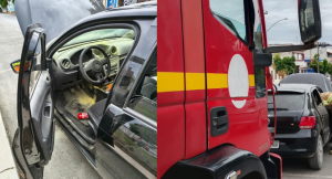 Princ&iacute;pio de inc&ecirc;ndio em carro mobiliza Bombeiros no Centro de Arcos