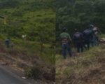 Caminhão com gado tomba na MG-164 em Itapecerica após falha nos freios