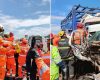 Ônibus tomba após bater em caminhão na BR-381