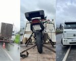 Acidente entre dois caminhões e uma moto deixa homem ferido na MG-050, em Divinópolis