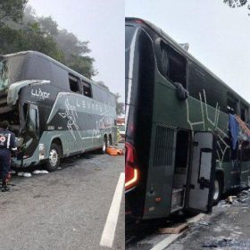 Batida entre ônibus e caminhão deixa mulher morta e 8 feridos na BR-381, em Carmópolis de Minas