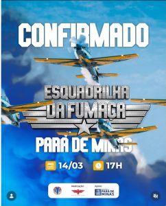 “Esquadrilha da Fumaça confirma espetáculo aéreo em Pará de Minas no dia 14 de março”