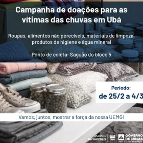 UEMG Divinópolis promove campanha de doações para vítimas das chuvas em Ubá