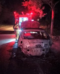 Carro fica totalmente danificado ap&oacute;s inc&ecirc;ndio na MG-431 entre Par&aacute; de Minas e Ita&uacute;na