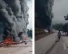 Motorista morre carbonizado após acidente entre carretas na BR-381, na Grande BH