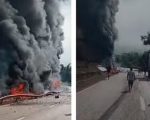 Motorista morre carbonizado após acidente entre carretas na BR-381, na Grande BH