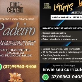 Pane di Caetani abre vagas de emprego com salários de até R$ 3,3 mil