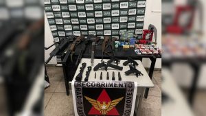 Homem &eacute; preso ap&oacute;s matar c&atilde;o a tiros e pol&iacute;cia apreende arsenal de armas em Par&aacute; de Minas
