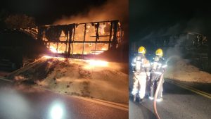 Carreta pega fogo na BR-354, na zona rural de Formiga