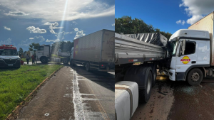Colis&atilde;o entre caminh&otilde;es na BR-354 em Bambu&iacute; deixa um ferido