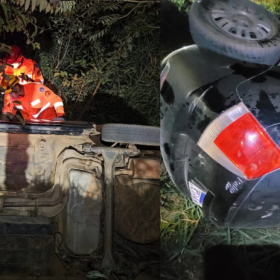Capotamento na estrada da Matinha deixa motorista ferido em Oliveira