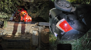 Capotamento na estrada da Matinha deixa motorista ferido em Oliveira