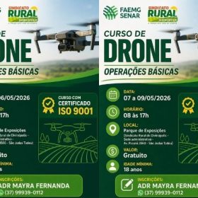 Oportunidade: Sindicato Rural de Divinópolis e Sistema FAEMG SENAR oferecem duas turmas de curso gratuito de Drone – Operações Básicas