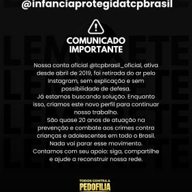 ‘Todos Contra Pedofilia’ esclarece exclusão de perfil no Instagram e cobra explicações da plataforma