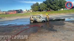 V&Iacute;DEO: Carro pega fogo na MG-050 em Formiga