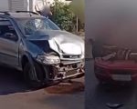 Carro capota após batida em cruzamento de Itaúna