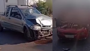 Carro capota após batida em cruzamento de Itaúna