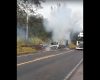 VÍDEO: Caminhão pega fogo na MG-050 entre Divinópolis e Itaúna e fica destruído pelas chamas