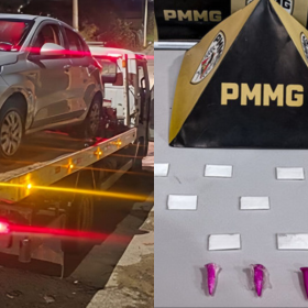 PM apreende drogas e veículo durante prisão de dupla em Nova Serrana