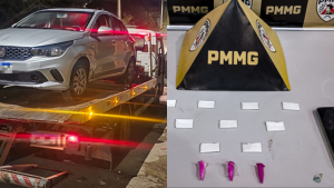 PM apreende drogas e ve&iacute;culo durante pris&atilde;o de dupla em Nova Serrana