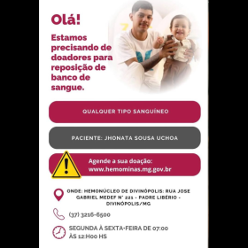 Divinópolis: Doação de sangue para Jhonata Sousa Uchoa
