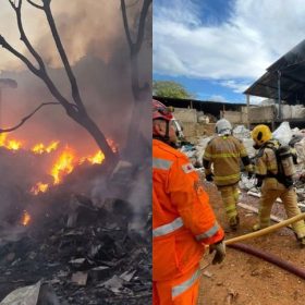 Incêndio de grandes proporções destrói usina de reciclagem em Oliveira