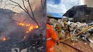 Incêndio de grandes proporções destrói usina de reciclagem em Oliveira