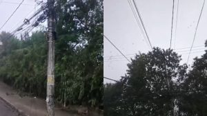 Motociclista cai ap&oacute;s acidente com fios soltos na rua Rio de Janeiro, em Divin&oacute;polis