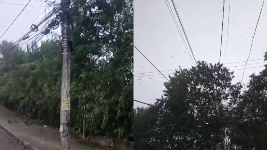 Motociclista cai ap&oacute;s acidente com fios soltos na rua Rio de Janeiro, em Divin&oacute;polis