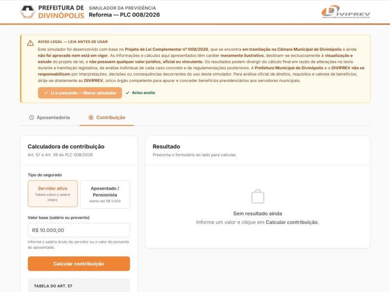 Reforma do Diviprev: Simulador calcula aposentadoria com base em proposta