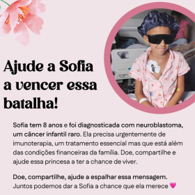 Campanha solidária em Divinópolis busca garantir tratamento de Sofia, de 8 anos, contra o câncer